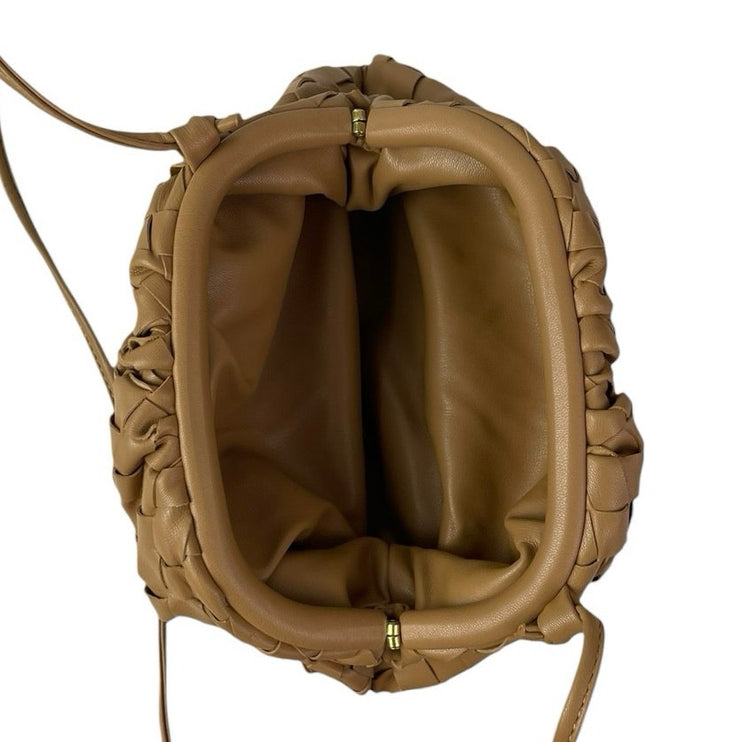 Women's Tan Woven PU Leather Crossbody Strap Purse Pouch Clutch Mini Bag OS