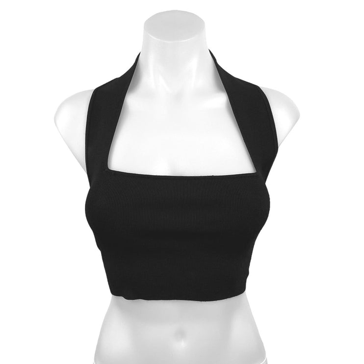 Zara Women's Wide Strap Black Square Neck Sleeveless Cropped Tank Top Size S