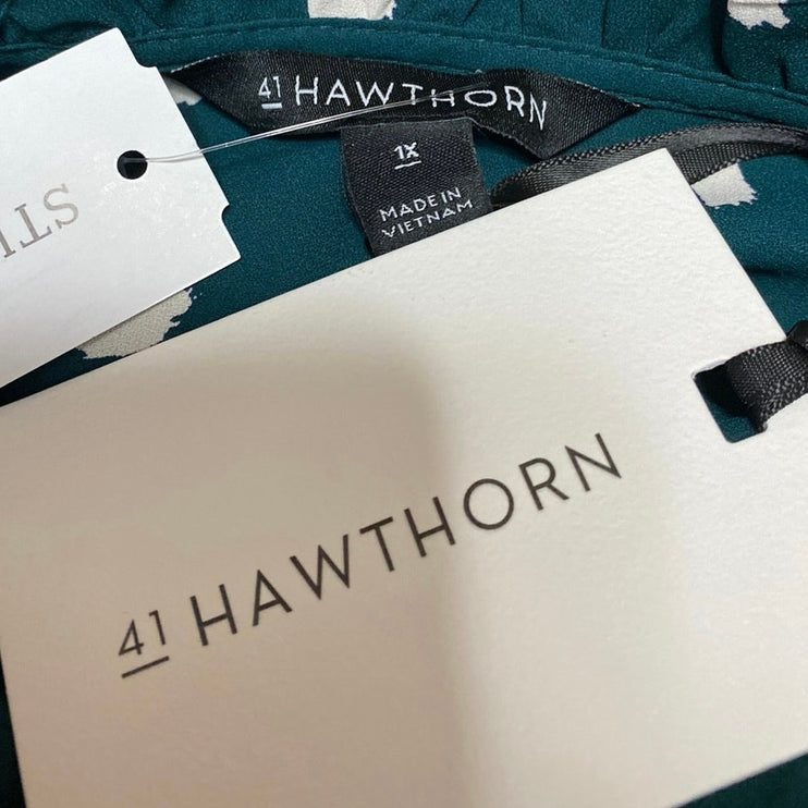 NEW 41 Hawthorn Green White Polka Dots Ruffle Short Sleeve Blouse Top Size 1X