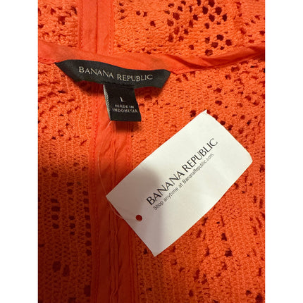 NEW Banana Republic Coral Crochet Knit Short Sleeve Knit Cover Up Top Size L