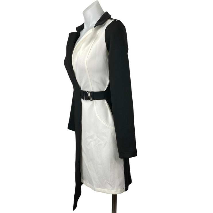 NEW ASOS Black White Colorblock Long Sleeve Collared Belted Mini Blazer Dress 0
