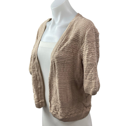 APT.9 Womens Beige Knit Short Sleeve Open Front Crop Cardigan Shrug Bolero Top L
