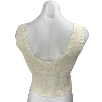 Rolla's Cream White Rib Knit Sleeveless Cami Camisole Crop Sweater Tank Top Sz L