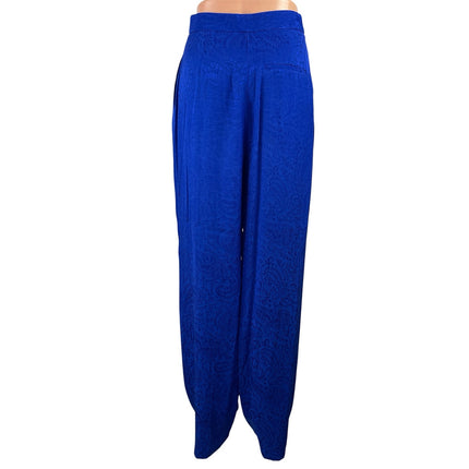 Zara Women's Blue Jacquard Floral High Rise Wide Leg Baggy Trousers Pants Size S