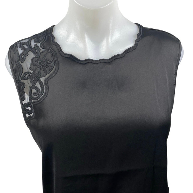 Joie Women's Black Sleeveless Embroidered Floral Mesh Tank Blouse Top Size M