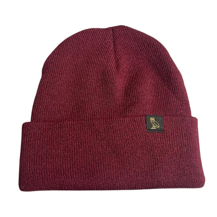 OVO Women's Burgandy Woven Cuffed Knit Winter Snow Bonnet Beanie Cap Hat OS