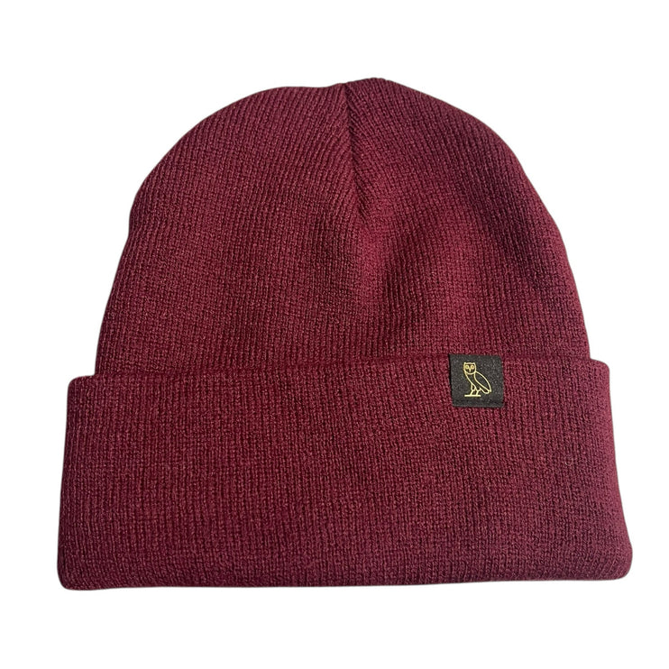OVO Women's Burgandy Woven Cuffed Knit Winter Snow Bonnet Beanie Cap Hat OS