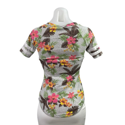 No Boundaries Tropical Floral V Neck Short Sleeve Slim Basic Tee T-Shirt Top XS