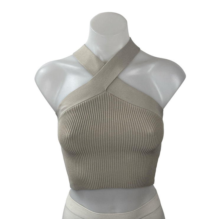 Aritzia Babaton Women's Beige Ribbed Knit Sculpt Sleeveless Crop Top Size XS