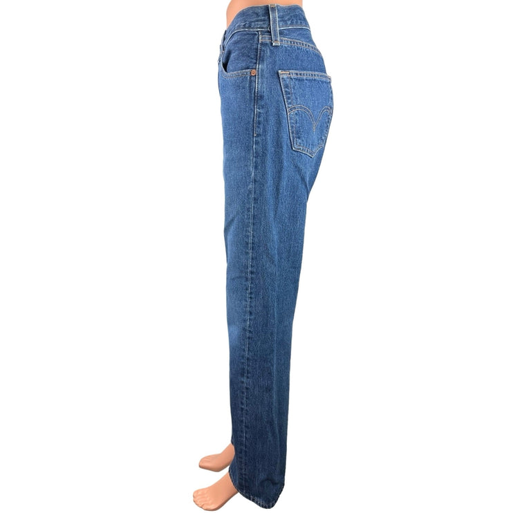 Levi's 501 Blue Medium Wash High Rise Straight Wide Leg Ankle Denim Jeans Sz 29