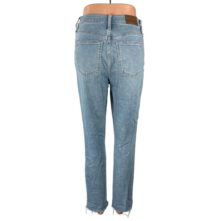 Madewell Women's Light Blue Ripped Raw Frayed Hem Straight Denim Jeans Pants 25