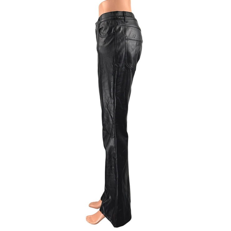 Modcloth Women's Black Faux Leather Vegan Flared Bootcut Trousers Pants Size 8