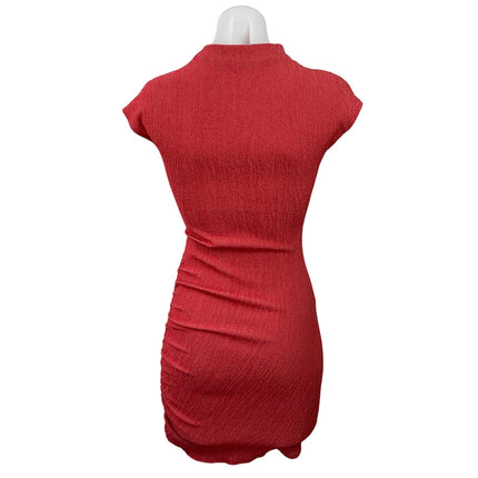 Zara Women's Red Short Sleeve Textured Turtleneck Mini Bodycon Dress Size S