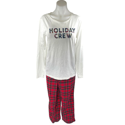 J.Crew White Red Holiday Crew Plaid Flannel Long Sleeve Sleepwear Pajamas Set M