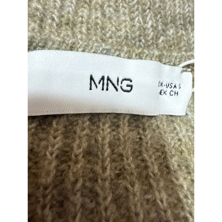 MNG Mango Women's Green Wool Rib Knit Scarf Neck Long Sleeve Sweater Top Size S