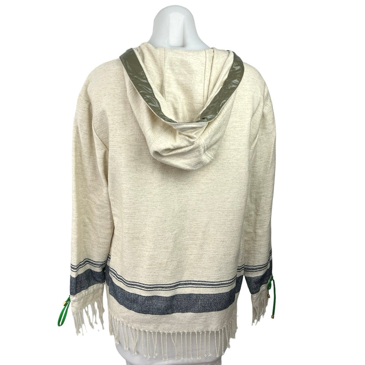 Tory Burch Ivory Zip Fringe Poncho Striped Long Sleeve Pockets Hoodie Jacket 2