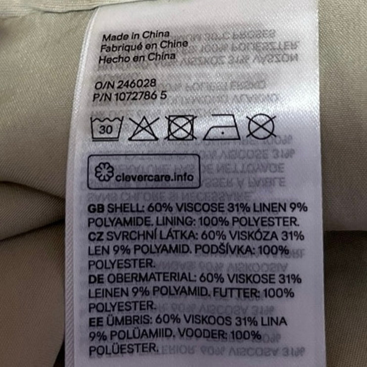 H&M Women's Beige Linen Side Zip Slit Casual Mini Straight Pencil Skirt Size 6