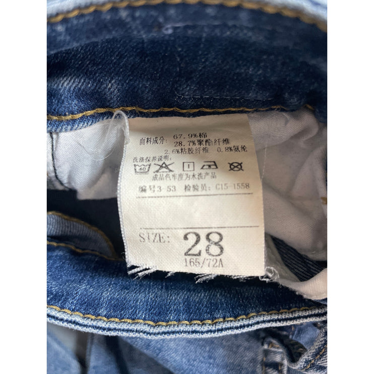Women's Blue High Waisted Straight Leg Casual Y2k Cropped Denim Jeans Size 28