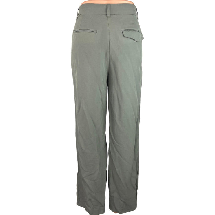 Zara Gray Green High Waisted Ankle Zip Pockets Career Office Wide Leg Pants Size M