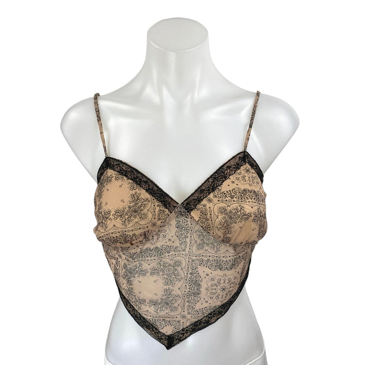 Cotton Candy LA Beige Lace Floral Paisley Sleeveless Cami Bandana Crop Top Sz S