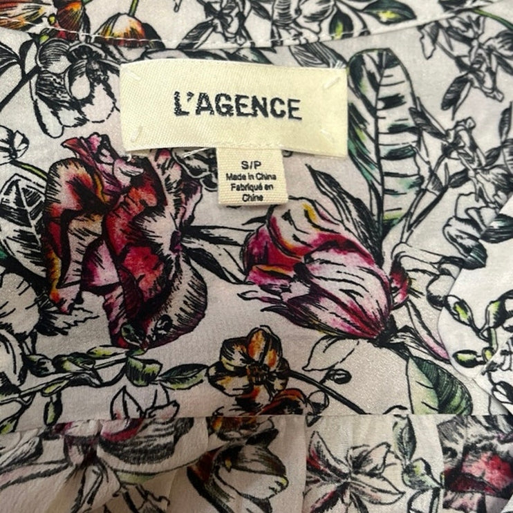 L'Agence Multicolor 100% Silk Floral Long Sleeve Button Down Shirt Blouse Top S