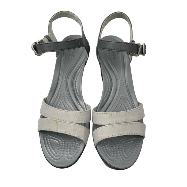 Crocs Leigh II Women's Beige Round Open Toe Ankle Strap Wedge Sandals Size 8