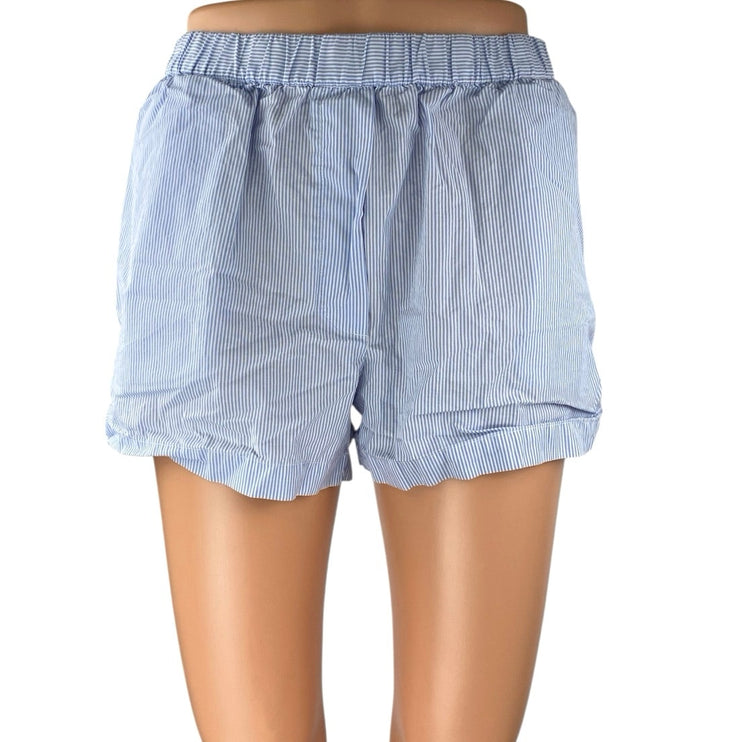Aritzia Wilfred Blue White Striped Elastic Waist Casual Lounge Sweat Shorts Sz S