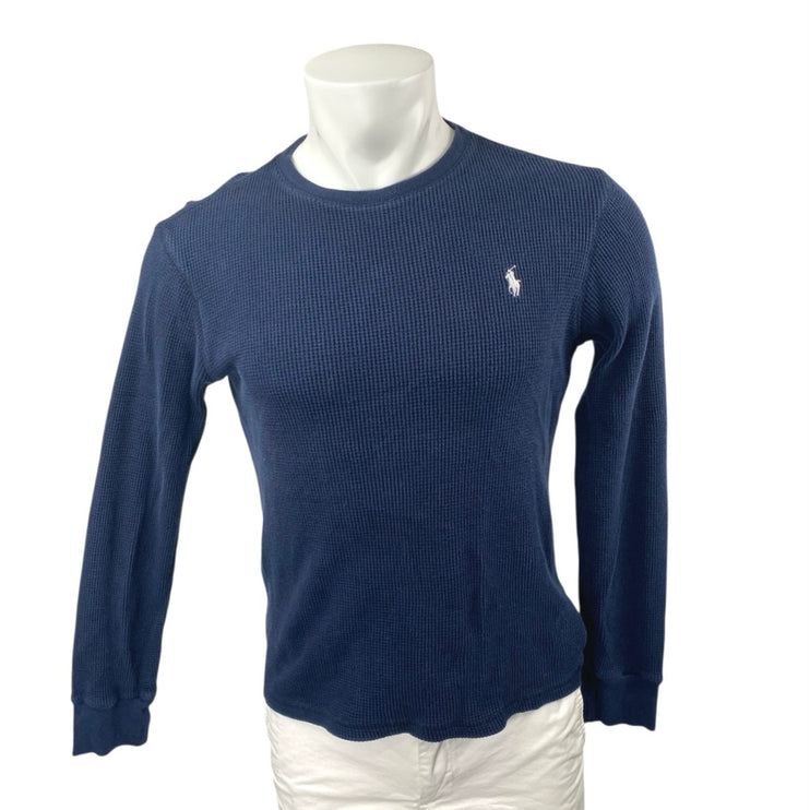 POLO Ralph Lauren Men's Blue Waffle Knit Long Sleeve Sweatshirt Sweater Top Sz M