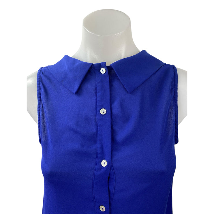 DR2 Women's Royal Blue Sleeveless Button Down Collared Blouse Shirt Top Size XS