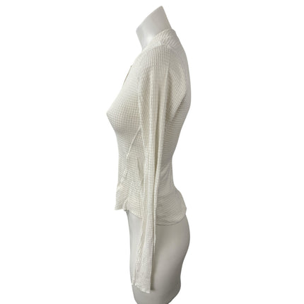 Free People Intimately Women's White Waffle Knit Long Sleeve Henley T Shrt Top S