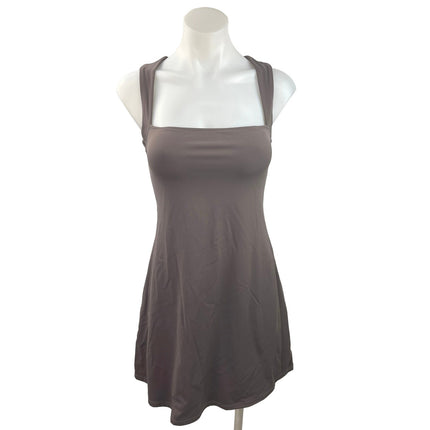 Qinsen Women's Gray Sleeveless Stretch Square Neck A Line Flare Mini Dress Sz 6 Qinsen Women's Gray Sleeveless Stretch Square Neck A Line Flare Mini Dress Sz 6