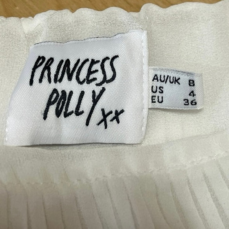 Princess Polly White Sleeveless Pleated Frill Cami Camisole Tank Crop Top Size 4