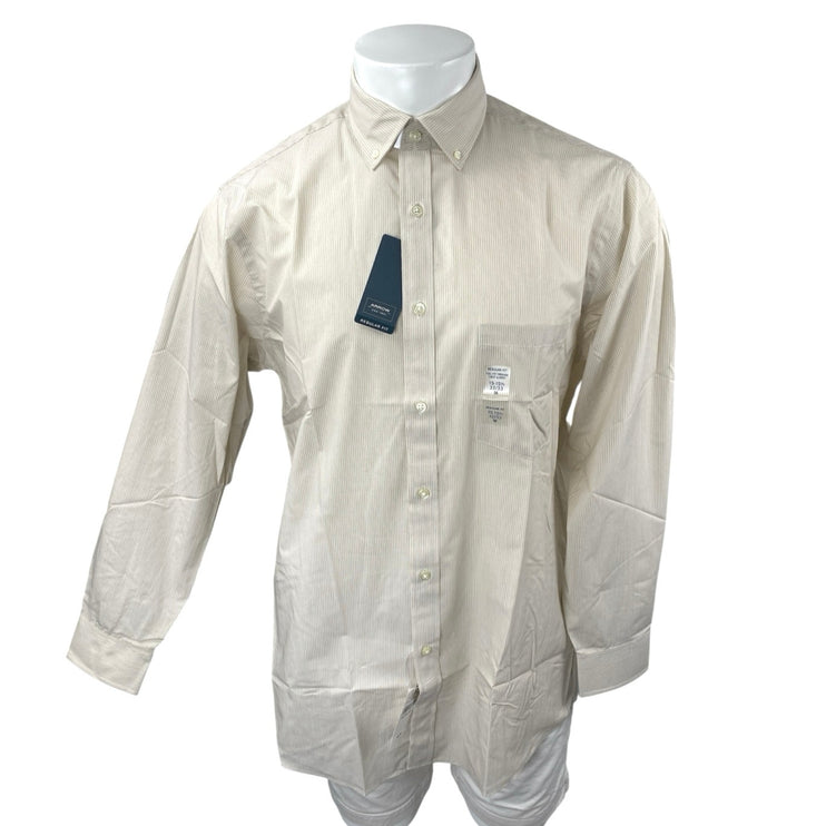 NEW Arrow Men's Beige Striped Long Sleeve Button Down Dress Shirt Top Size 15