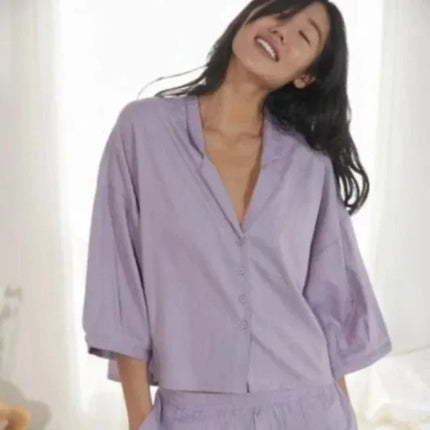 Urban Outfitters Purple Long Sleeve Button Up Shirt Shorts Sleepwear 2 Pc Set L