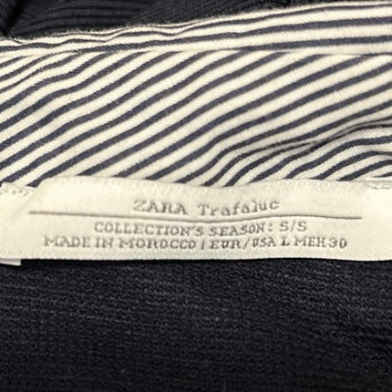 Zara Women's Navy Blue Knit Stripe Collar Short Sleeve Mini Polo Shift Dress L