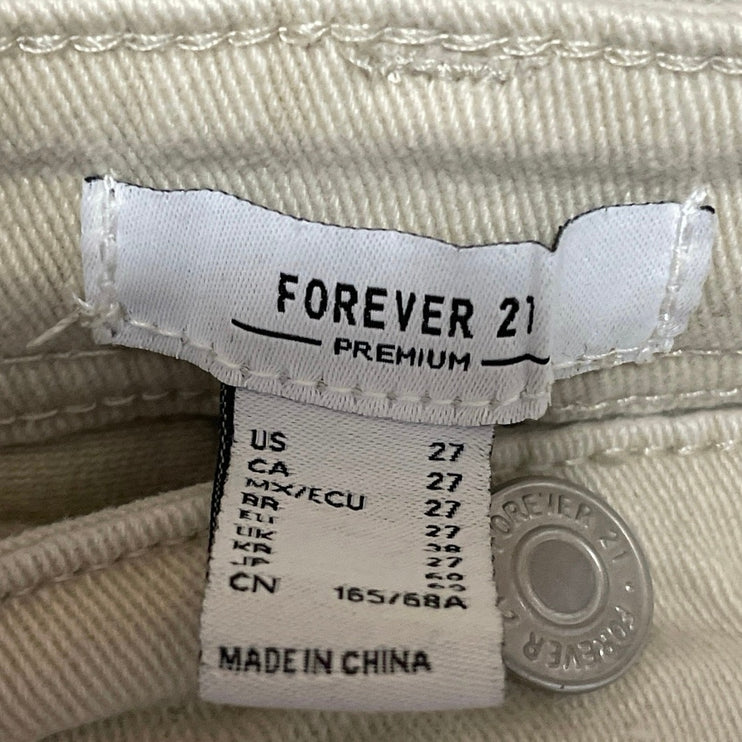 Forever 21 Women's Beige High Rise Wide Leg Raw Hem Baggy Denim Jeans Size 27