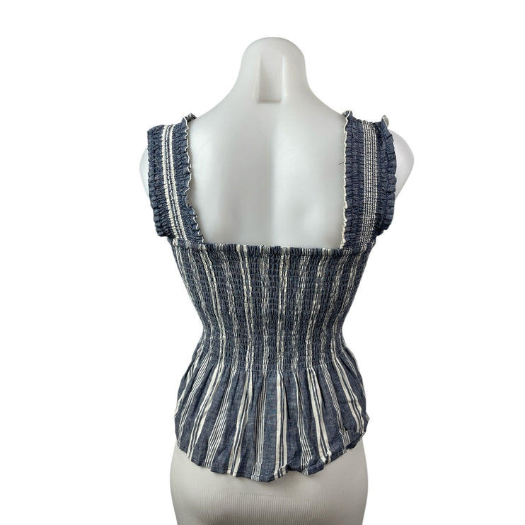 Anthropologie Maeve Women's Blue Striped Ruffle Sleeveless Peplum Blouse Top S