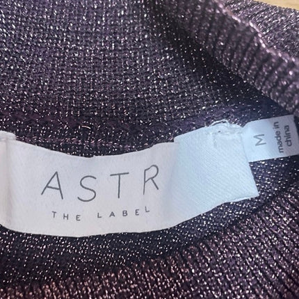 ASTR The Label Purple Metallic Long Puff Sleeve Sweater Mini Bodycon Dress Sz M