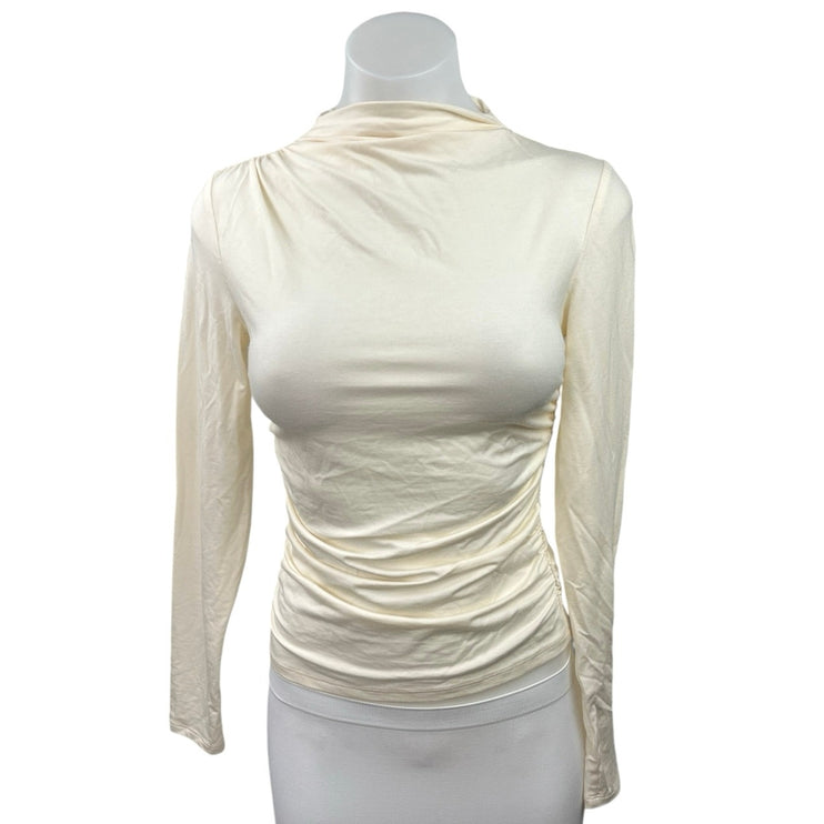 Reformation Cream Mock Neck Stretch Plain Simple Long Sleeve Top Size XS