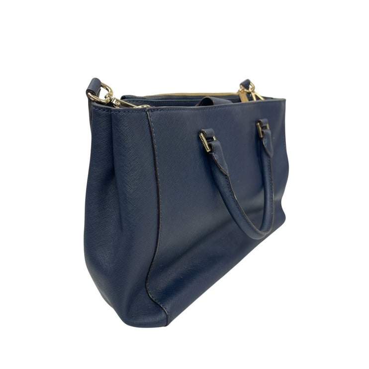 Michael Kors Kellen Blue Saffiano Leather Gold Accent Satchel Crossbody Bag OS