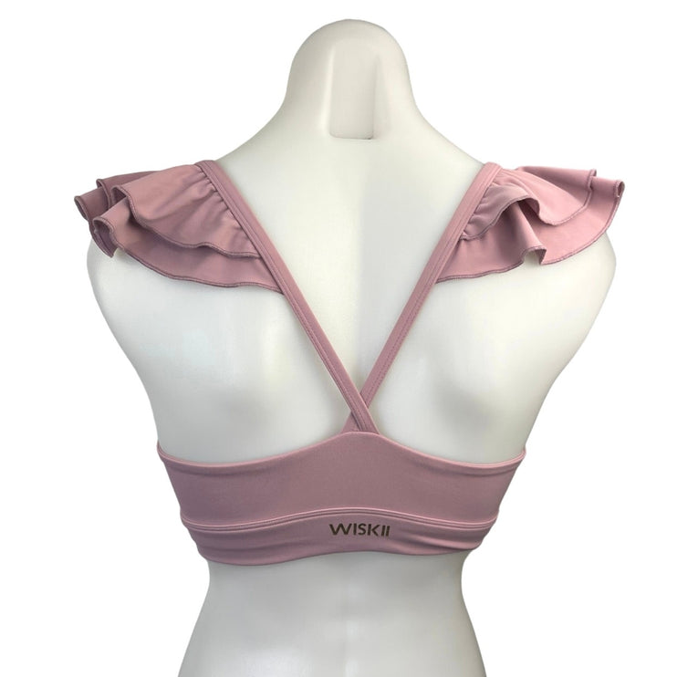 WISKII Pink Angel Ruffle Flounce Wings Crossback Athletic Sports Bra Top Size S