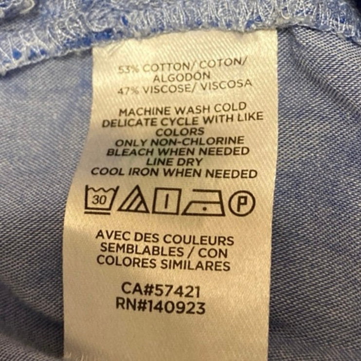 Ann Taylor LOFT Blue Long Sleeve Chambray Pintuck V Neck Shirt Blouse Top Size S