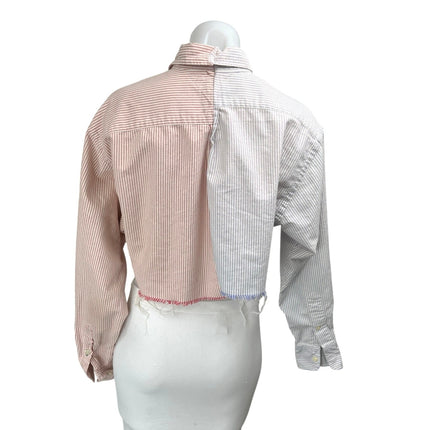 Furst Of A Kind Multicolor Stripe Zip Up Colorblock Long Sleeve Crop Shirt Top S