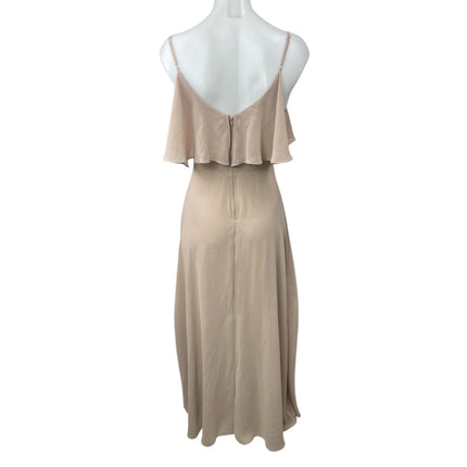 Birdy Grey Beige Nude Sleeveless Ruffle Scoop Neck Bridesmaid Maxi Dress Size XS