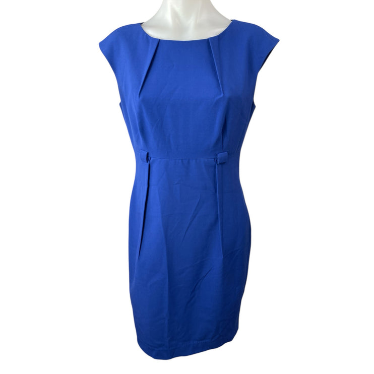 Calvin Klein Blue Pleated Cap Sleeve Mini Bodycon Pencil Sheath Dress Size 4