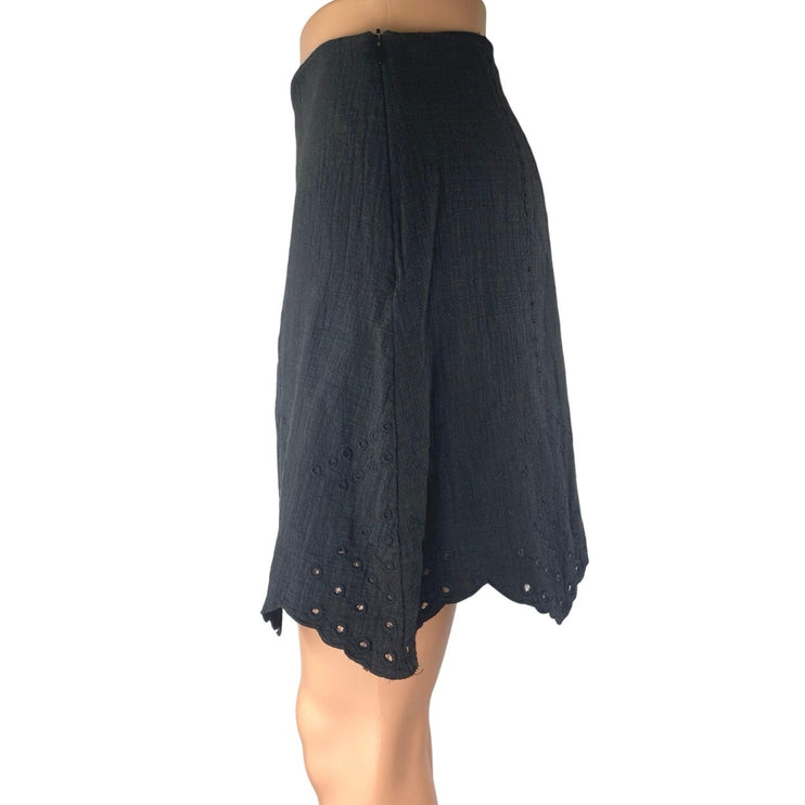 Lush Black Eyelet Embroidered High Waisted Scalloped A Line Mini Skirt Size L