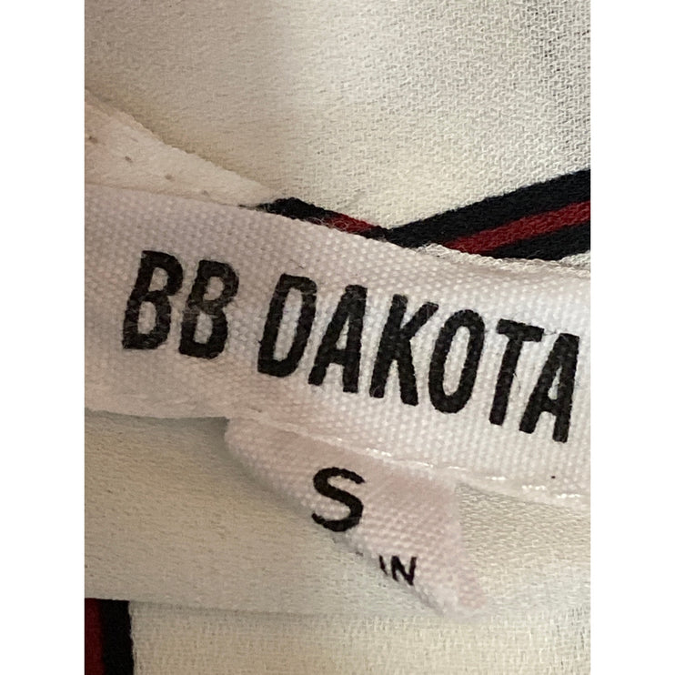 BB Dakota Women's White Black Stripes V Neck Long Sleeve Wrap Tie Blouse Top S