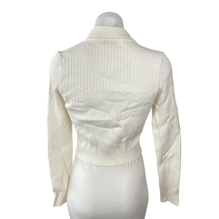 Emory Park Women's Cream Ivory Ribbed Knit Cropped Button Up Cardigan Top Size M