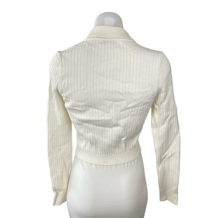 Emory Park Women's Cream Ivory Ribbed Knit Cropped Button Up Cardigan Top Size M