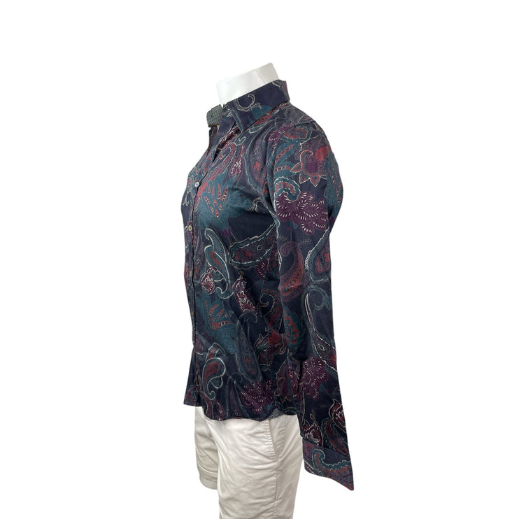 Ted Baker Men's Black Paisley Floral Long Sleeve Button Down Shirt Top Size S